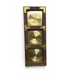 Triple Dial Wall Weather Station in Gold and Brown